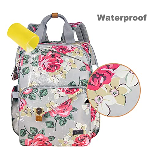 Hap Tim Baby Diaper Bag Backpack For Girls, Large Capacity Travel Back Pack Maternity Baby Nappy Changing Bags, Double Compartments With Stroller Straps,Waterproof, Grey Floral(Us7340-Gf) #TOP4