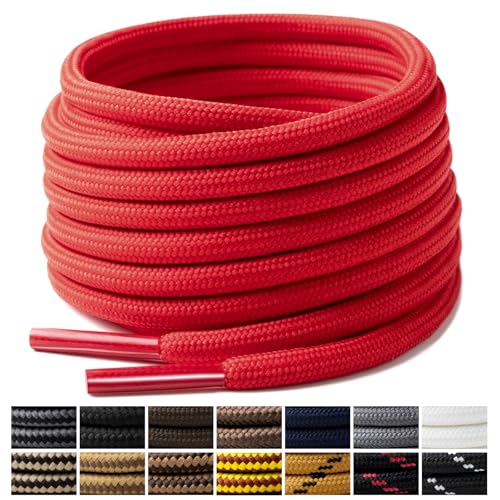 Handshop 2 Pares de Cordones Redondos para Botas 4 MM Athletic Cordones de Zapato de Repuesto 120-180cm Cordones para Correr Deporte Caminar (Rojo 180cm)