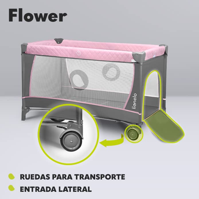 Camita de viaje 65 x 125 cm con colchón plegable para niños hasta 15 kg Lionelo Flower 7