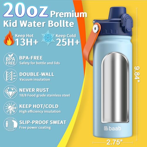 Image of baab 20oz Kids Insulated Water Bottle 18 /8 Stainless Steel Kids Cup 2 Pack