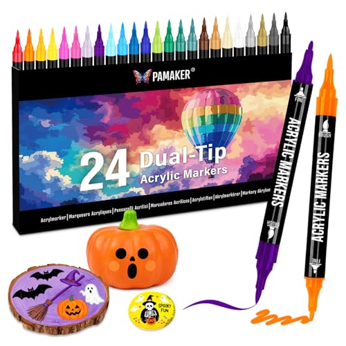 24 Farben Acrylstifte Set – Acrylmarker mit feiner Spitze und Pinsel...