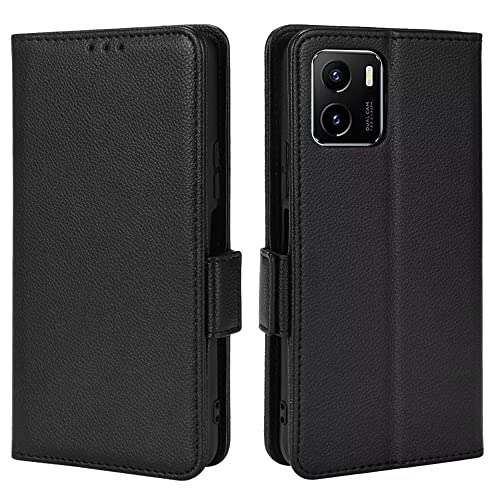 Topme Estuche de Cuero para Vivo Y01 (6.51' Inches), [ Funda para Teléfono de la Serie con Patrón de Lichi Simple] - Negro