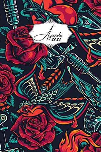 Agenda 2021: Tatouages flash vintage | Janvier à Décembre 2021 | Agenda annuel semainier, Format A5 | 12 mois | Pour les étudiants, professionnels et ... | Calendrier, liste de contacts, notes, ...