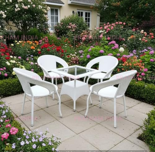 Image of India Outdoor Indoor Patio Set Bistro Set Wicker Chair Patio Set for Living Room Dining Room Lawn Balcony Outdoor Garden Chair Set with Glass Table