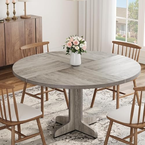 Garvee Table à Manger Ronde pour 4 Personnes, Table de Cuisine 120 cm Rustique avec Base en Bois, Structure Stable, Pieds Croisés, Moderne pour Cuisine,...