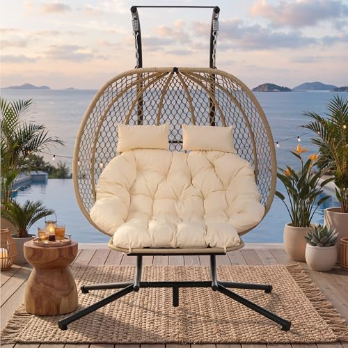 Yihomfy Balancelle De Jardin Oeuf - Fauteuil Jardin Exterieur avec Support, Siège Et Coussin,...