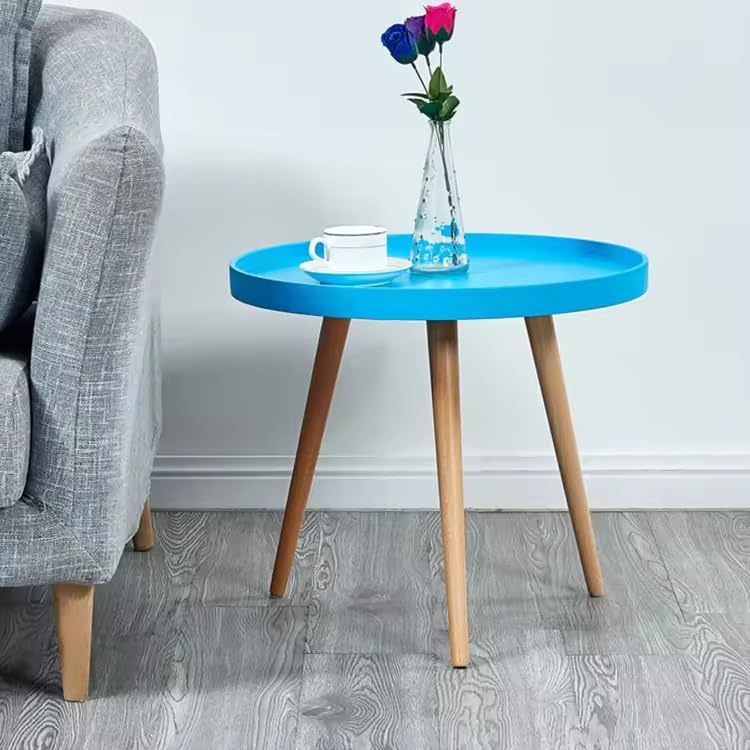 Image of Small Round Coffee Table, Modern Side Table with 3 Stable Legs, Multifunctional Sofa Side Table for Balcony Office (Blue)