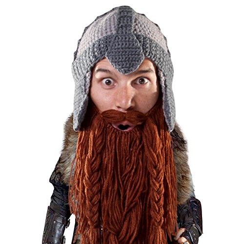 Beard Head Dwarf Warrior Beard Beanie - Epic Knit Dwarf Helmet and Fake Beard Brown