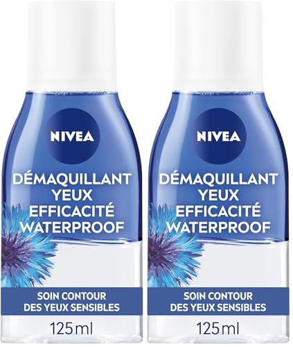 NIVEA Démaquillant Yeux Double Action au Bleuet (1 x 125 ml), nettoyant visage enrichi en eau purifiée, soin visage femme pour tous types de peaux, format...