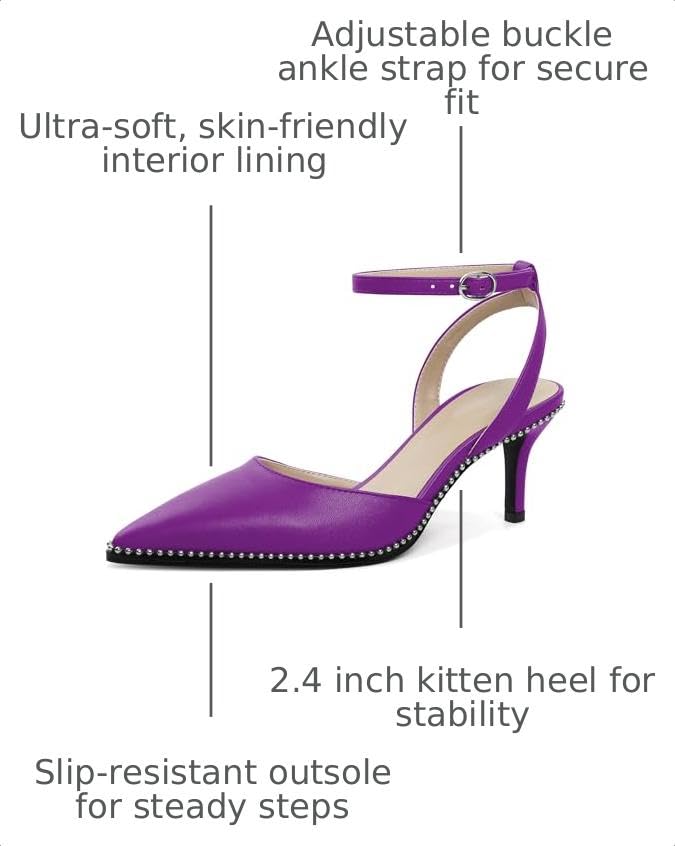 Image of SAMMITOP Kitten Heels for Women Low Heel Closed Toe Ankle Strap Pumps Wedding Party Beaded Dress Shoes 2.4 Inch