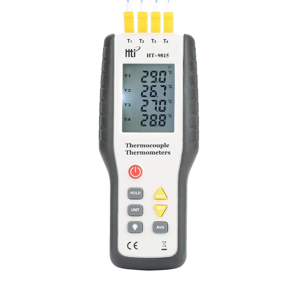 Thermoelement Thermometer 4-Kanal K-Typ HT-9815 LCD Temperatur Messgerät Messbereich - 200 ° C bis 1372 ° C