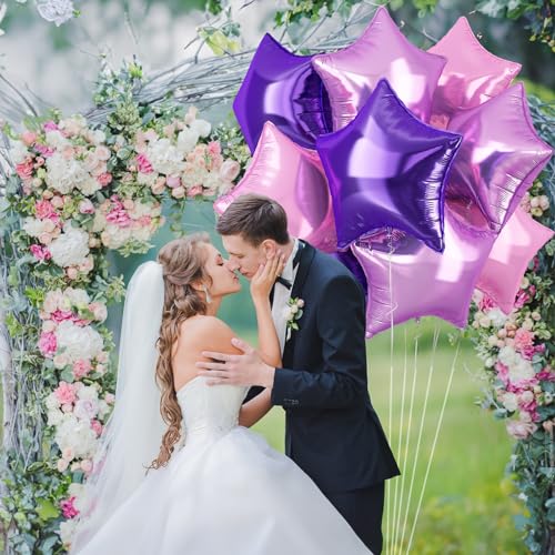 Purple Pink Stars Foil Balloons, 18 Inch Lavender Purple Pink Stars Helium Balloons Dark Purple Light Purple Pentagram Foil Balloons for Girls Birthday Wedding Butterfly Theme Party