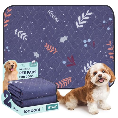 LOOBANI Reusable Puppy Pads: 2 Pack Washable Pee Pads for Dogs Super Absorbent, Waterproof Dog Whelping Pad, Non-Slip Potty Training Pads for Dogs Crate, Playpen, Floor, Bed, 18