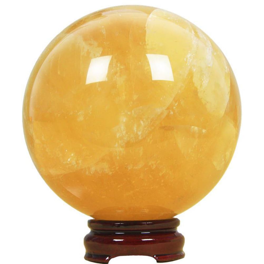 DQFOCPHHAA Crystal Sphere Ball Glass Solid Decorative Sphere Crystal Ball Prop Ornament for Feng Shui Divination Fortune Telling Tabletop Fountain Decoration, Gold Yellow,50mm