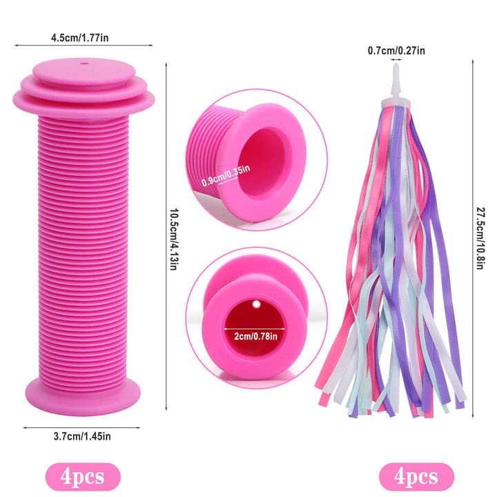 Lot De 2 Paires Poignées Vélo Enfant + 2 Paires Rubans – Poignées Caoutchouc Antidérapantes Avec Tassels Roses Pour Vélo, Scooter, Tricycle