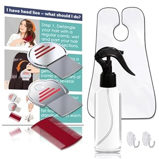 Complete 7-Piece Lice Removal Kit Stainless Steel 3 Lice Comb Set with Protective Wrap, Spray Bottle & Hair Clips Removes Lice, Nits & Dandruff for All Hair Types With Instruction Card | Peigne à Poux