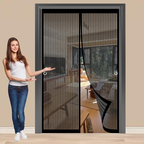 Mosquitera Imantada 125 x 166 cm Protección Contra Insectos, Malla Fina, Mantiene El Aire Fresco, Cortinas Antimosquitos para Puerta Corredera, Puerta de Salón, Negro