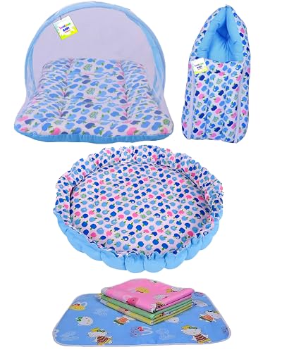 Image of Toddylon Baby Bedding Set New Born Baby Bed Mosquito Net | Carry Bag|Sheets | Essentials Combo (0-6 Months) (4PCS Set)