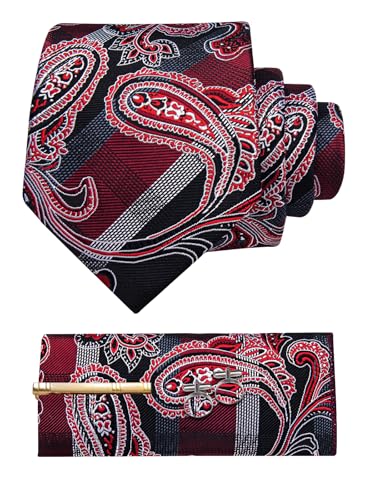 Image of YourTies Silk Paisley Floral Tie and Pocket Square Cufflinks with Lapel Pin Sets for Men 5PC Wedding Party
