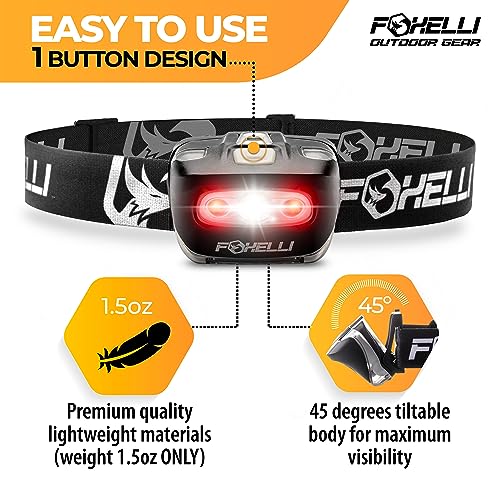 Foxelli-LED-Headlamp-Flashlight-for-Adults-Kids-Running-Camping-Hiking-Head-Lamp-with-White-Red-Light-Lightweight-Waterproof-Headlight-with-Comfortable-Headband-3-AAA-Batteries-Included