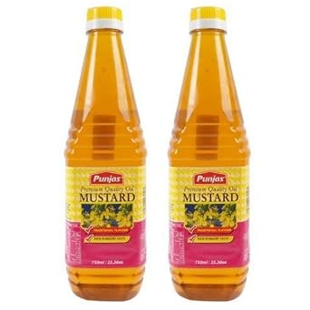 Punjas - 100% Pure Premium Quality Mustard Oil Pack Of 2 x 25.36 Oz Bottle Extracted from Fresh Mustard Seeds