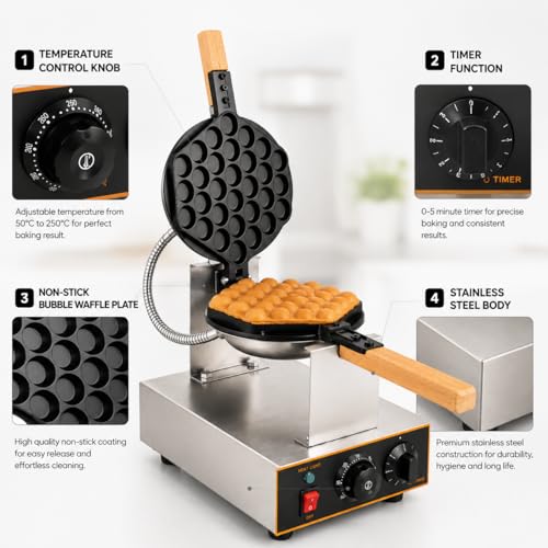 Image of Bubble Waffle Machine, Commercial Electric Egg Waffle Maker, Hong Kong Style Bubble Waffle Baker for Cafe Restaurant