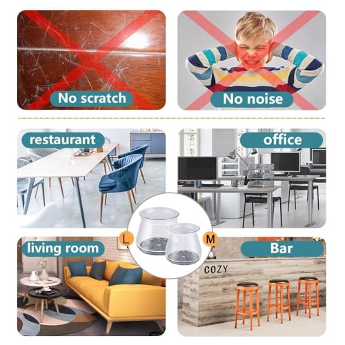 Image of Chair Leg Floor Protectors Chair Leg Protectors for Hardwood Floors Silicone Pads Covers to Protect Floors (4, Small (0.9 inch-1.29 inch))