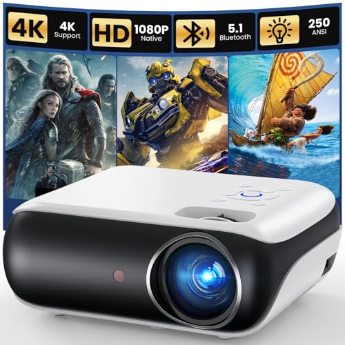 HAPPRUN Native 1080P Bluetooth Projector, Full HD Portable Outdoor Movie Projector with Built-in...