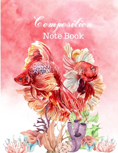 A pastel red notebook with two beautiful and luxurious red fighting fish.: For students and schools Suitable for women and men O
