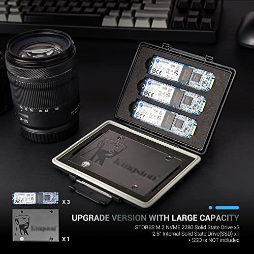 Image of Hard Drive Case for M.2 2280 2260 2240 2242 2230 x 3 and 2.5 inch SSD x 1, M.2 NVMe 2280 Water Resistant and Shockproof SSD Carrying Case