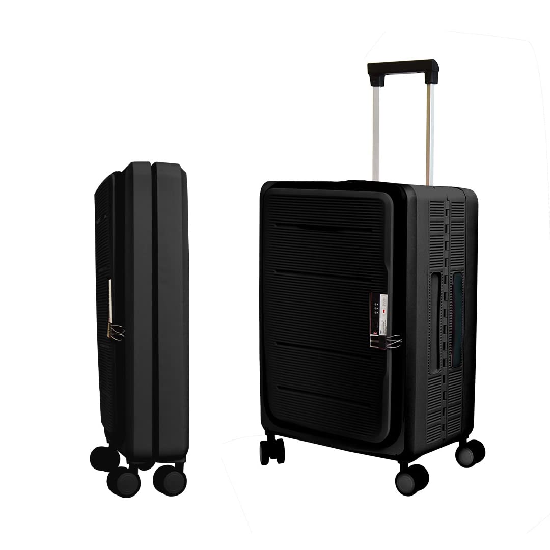 20 Inch - 55Cm Collapsible Luggage Bag Polypropylene Shell Black Suitcase For Travel 360 Degree Spinner Wheel & Lock Foldable Trolley Bag For Travel