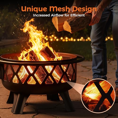 BALI OUTDOORS Outdoor Fire Pit for Wood, Portable Fire Pits for Outside Wood Burning, Patio Firepits for Outside with Grill, Spark Screens - Image 6