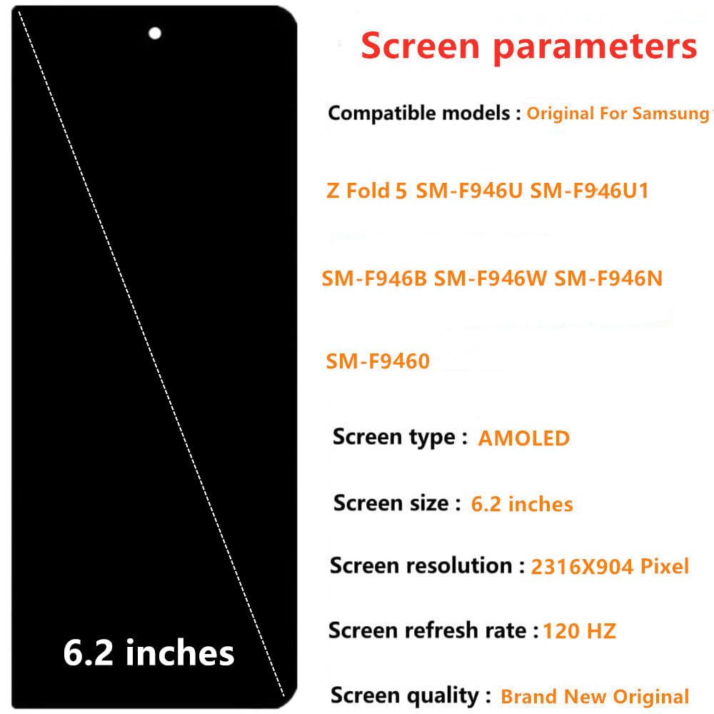 Oryginalny AMOLED 15.7 cm do Samsung Galaxy Z Fold 5 Zewnętrzny Mały przedni Ekran Zamiennik Z Fold5 5G SM-F946U SM-F946U1 SM-F946B Wyświetlacz Ekran Dotykowy Zespół z Narzędziami i Klejem