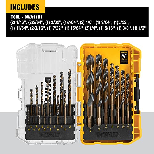 Image of DEWALT Drill Bit Set, 21-Piece, 135 Degree Split Point, 31 Degree Helix, Black Oxide Coated, for Plastic, Wood and Metal (DWA1181) (Pack of 5)