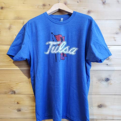 University-of-Tulsa-Apparel-Golden-Hurricane-Shirt-Super-Soft-Short-Sleeve-Heather-Blue-UT-Tshirt-Tulsa-Flags-Logo-Medium