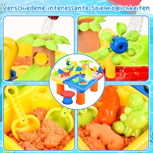 JONRRYIN 4 IN 1 Sand Wasserspieltisch, Wassertisch Strandspielzeug, Matschtisch Strandtisch für Kinder, Sandkastentisch Kinder, Wasser Outdoor Aktivität Sommer Sand Spielzeug für Mädchen Junge