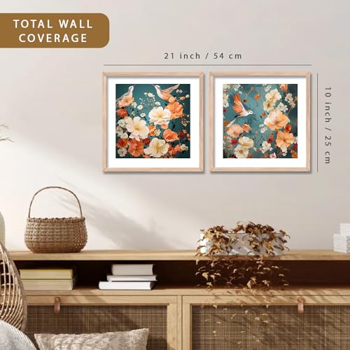 Image of kotart - Birds wall art home decor frames for wall hanging, living room, office | Floral art for home decoration Set of 2 (F)