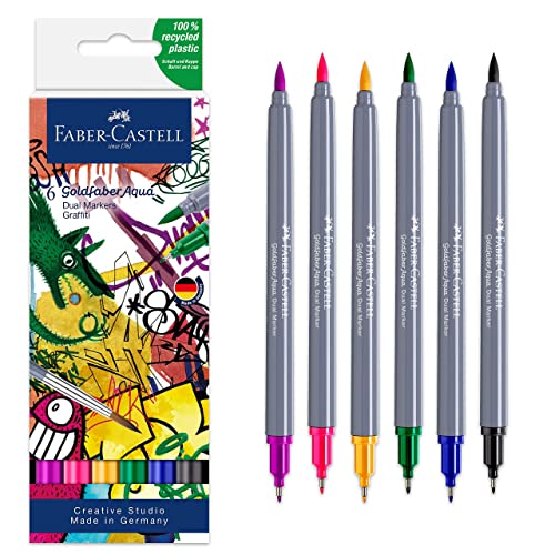 Faber-Castell Goldfaber Watercolor Dual Art Markers: Graffiti - 6 Colors, Water Color Markers Pens #TOP7
