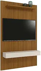 Painel Para Tv Até 55 Polegadas Ripado Impressão 3d Egeo Com Nicho 1,35m Cedro Off White Edn