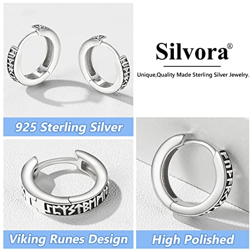 Viking Rune Hoops Sterling Silver Hinged Huggie Hoop Earrings For Female Mens Norse Vikings Jewelry #TOP2