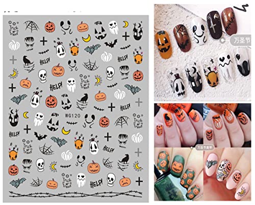 JMEOWIO Nagelsticker Halloween 8 Blatt Nail Art Sticker Selbstklebend Nagelaufkleber Totenkopf Horror Geist Hexe Spinnennetz Fledermaus Kürbis SpukDekoration Nageldesign Zubehör