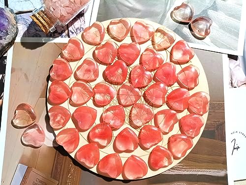 Image of QINJIEJIE 20PCS Cherry Quartz Heart Stones Crystals Bulk Love Shaped Worry Stone Heart Rock Pocket Polished Palm Gems Crystal Reiki Balancing Wholesale Carved Stone Decor Gift