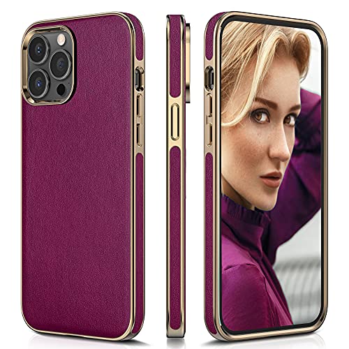 LOHASIC for iPhone 13 Pro Max Case Leather, Luxury Phone Case, Fuchsia - image 1