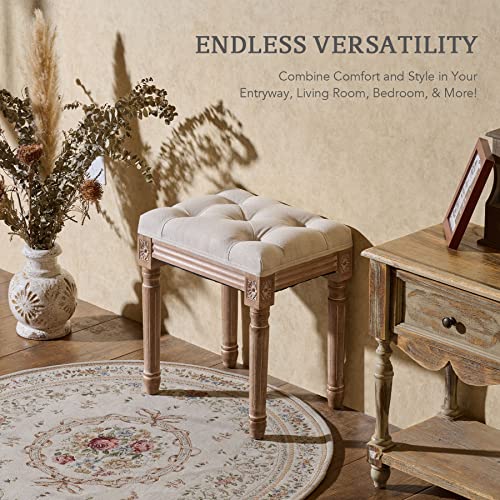 VONLUCE Banco de Pie de Cama 30x40x47 cm Banquetas para Dormitorio en Estilo de Vintage Taburete Pie de Cama con Asiento Acolchado y Patas de Madera para Dormitorio y Salón - imagen 8