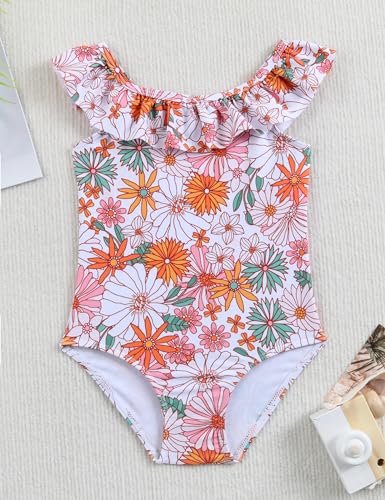 puseky Girls One Piece Swimsuits Kids Bathing Suits Summer Beach Swimwear Quick Dry Ruffle Floral Swimwsuit 2-10 Years2