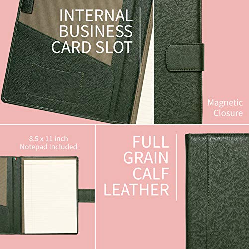 Image of Maruse Italian Leather Executive Padfolio, Folder Organizer with Magnetic Closure and Writing Pad, Handmade in Italy, Dark Green