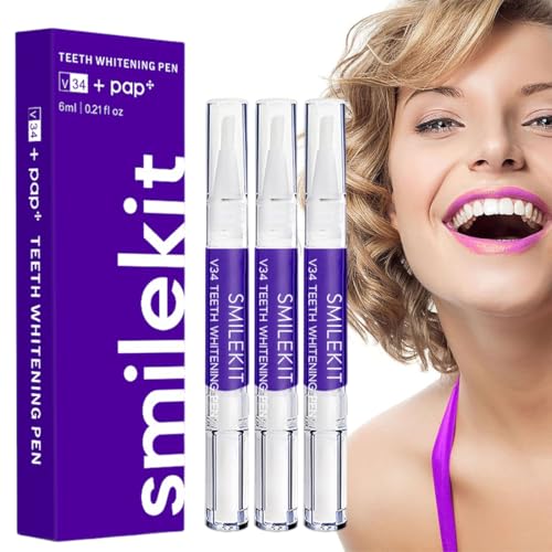 3 Piezas Lápiz Blanqueador Dental Violeta, Gel Blanqueador Dental Profesional para Blanquear los Dientes Rápidamente,Elimina Manchas de Forma Rápida,Fácil de Aplicar en Casa
