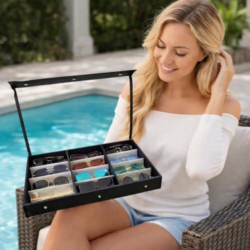 Image of Sunglass,Goggles,Eyewear,Storage Boxes case cover 12pcs compartment organizer Clear Red color (Make in india)