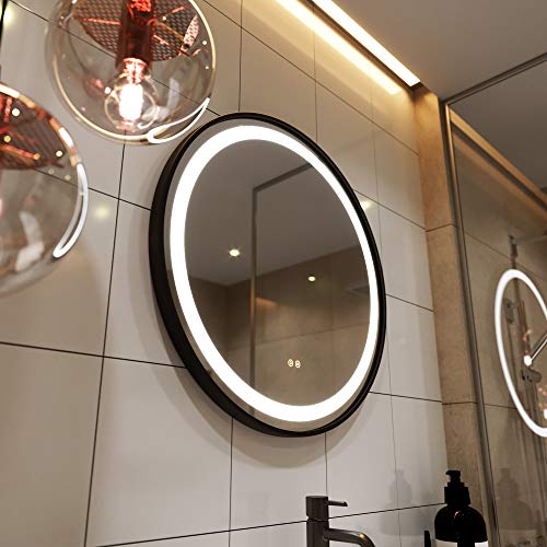 Petushouse 6104 Lumen White Light 32 Inch Round Led Lighted Bathroom Mirrors, Black Frame Wall Mounted Dimmable Anti-Fog Memory Button Waterproof Cri>90 5Mm Copper Free Mirrors #TOP2