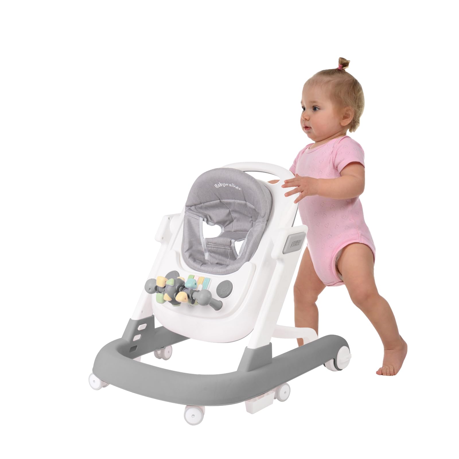 Entwicklungs-Lauflernhilfe, Lauflernwagen mit Aktivitäten, Verstellbar, Verstellbarer Aktivitätsbogen mit Spielzeug Inklusive, für Babys von 6 bis 12 Monaten, 60 * 55 * 70 cm - Grau